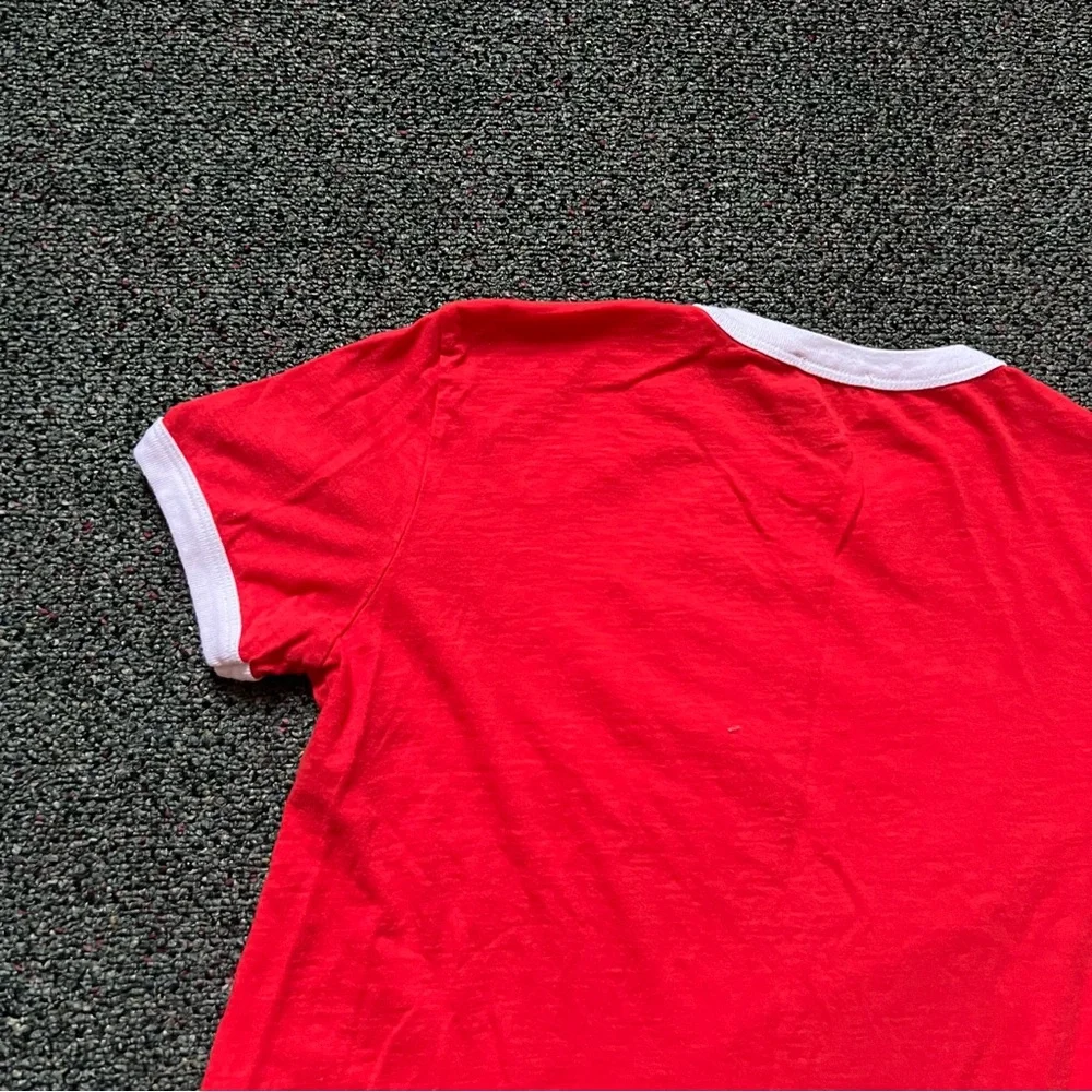 ZARA Red & White Varsity Baseball Graphic Short-Sleeve Ringer T-Shirt Shirt sz M - Picture 6 of 16